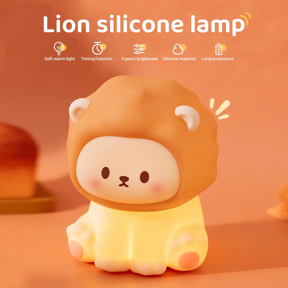 Lion Night Lamp - Soft Silicone LED Light | Squiloo