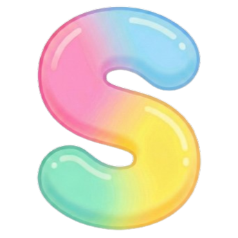 Official Squiloo logo featuring a glossy, multicolored 3D letter S on a transparent background, representing a squishy and fun brand identity.